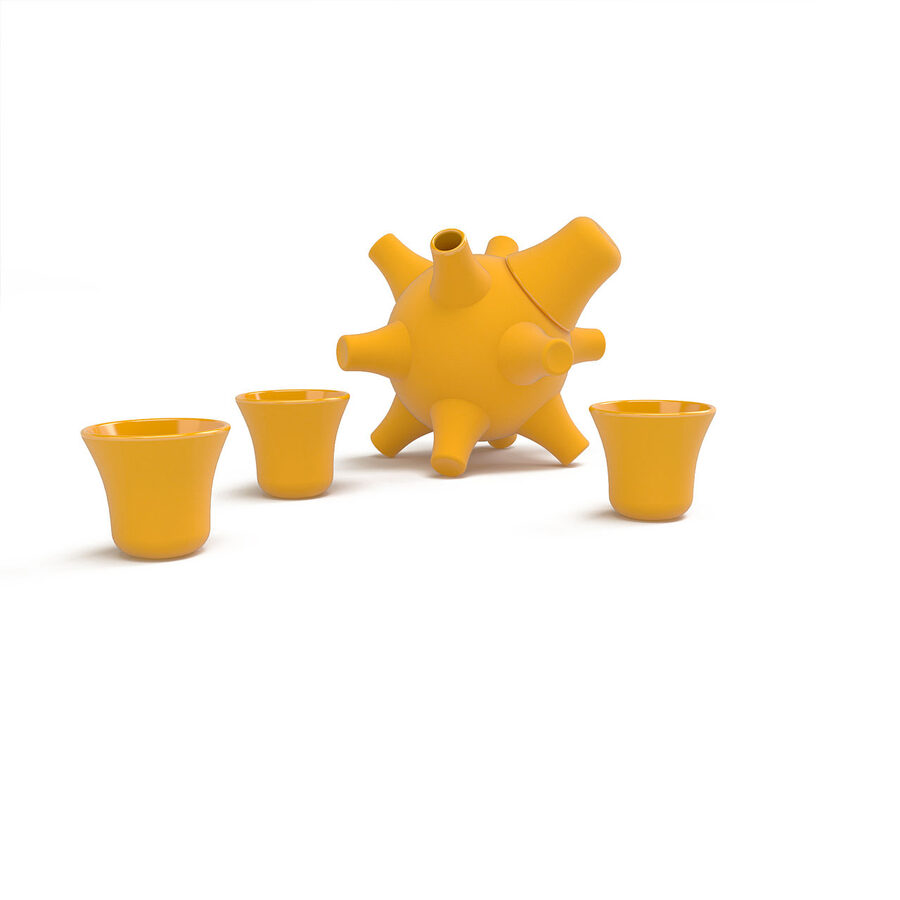 A pour of cloudy orange sake into a small cup, illustrating less-than-ideal hot sake conditions