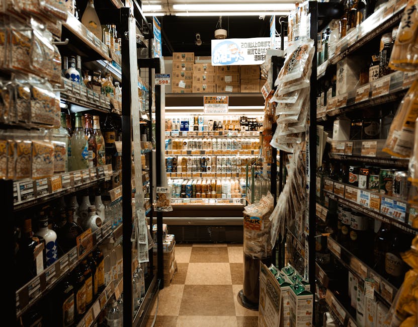 Tokyo convenience store interior with snack and drink aisles