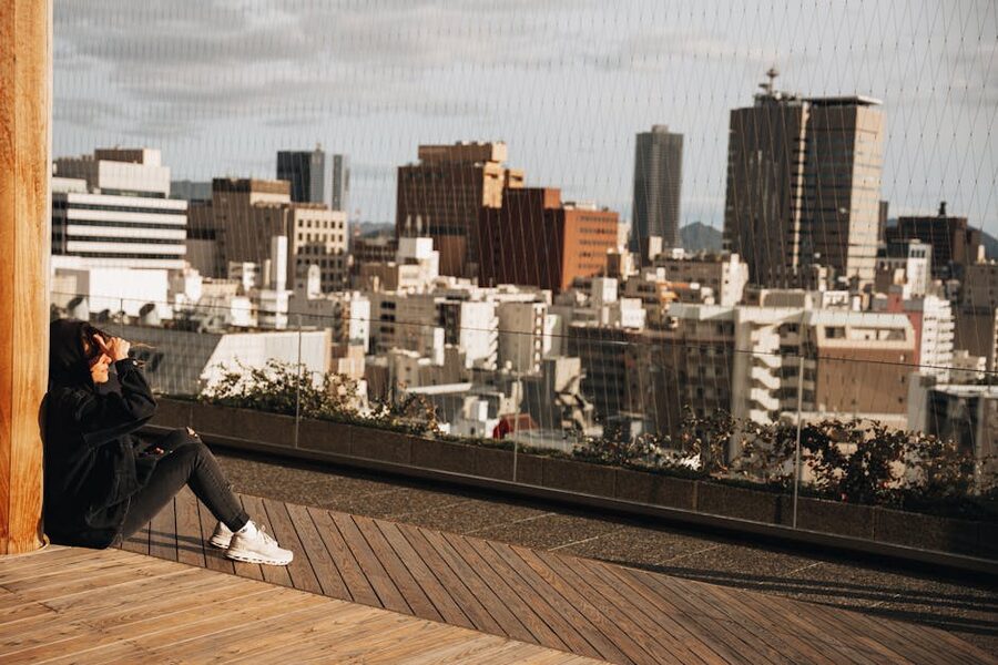 Hiroshima skyline from a terrace looking towards the river and downtown
