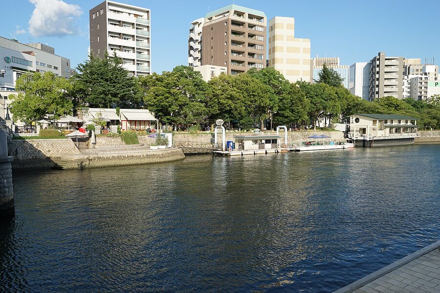 Kanawa oyster boat restaurant moored on the Hiroshima riverside