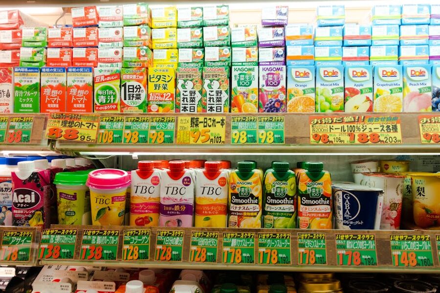 Japanese drink cartons and bottles in ice