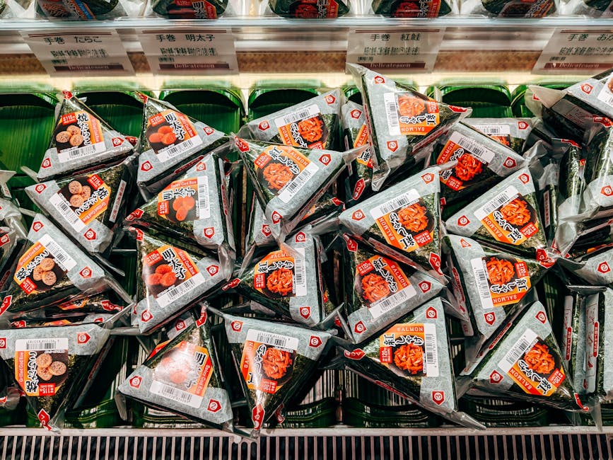 Onigiri rice balls packaged on a konbini shelf