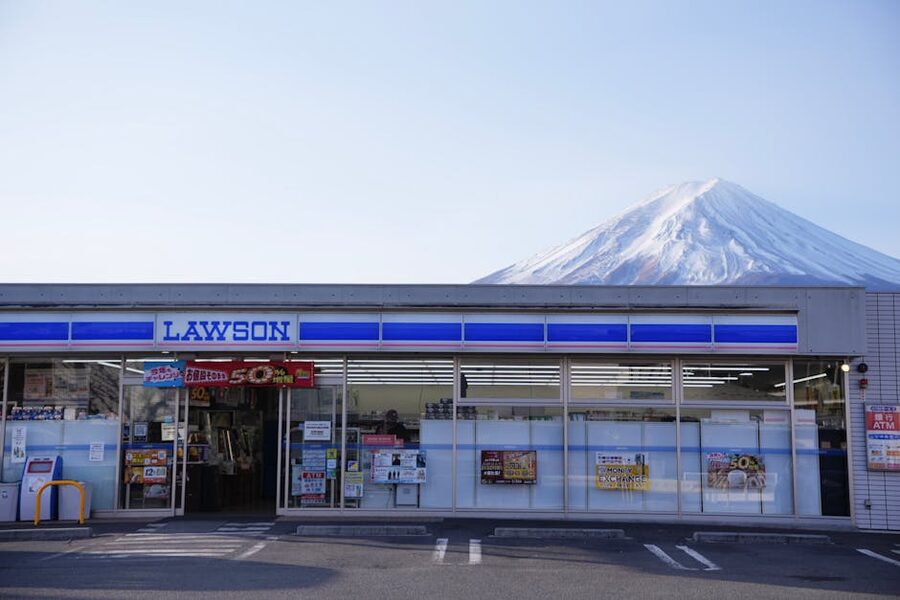 Lawson convenience store with Mt Fuji backdrop