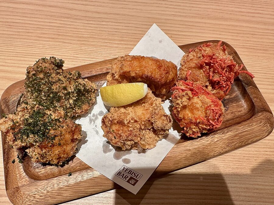 A plate of crispy chicken karaage Japanese fried chicken pieces