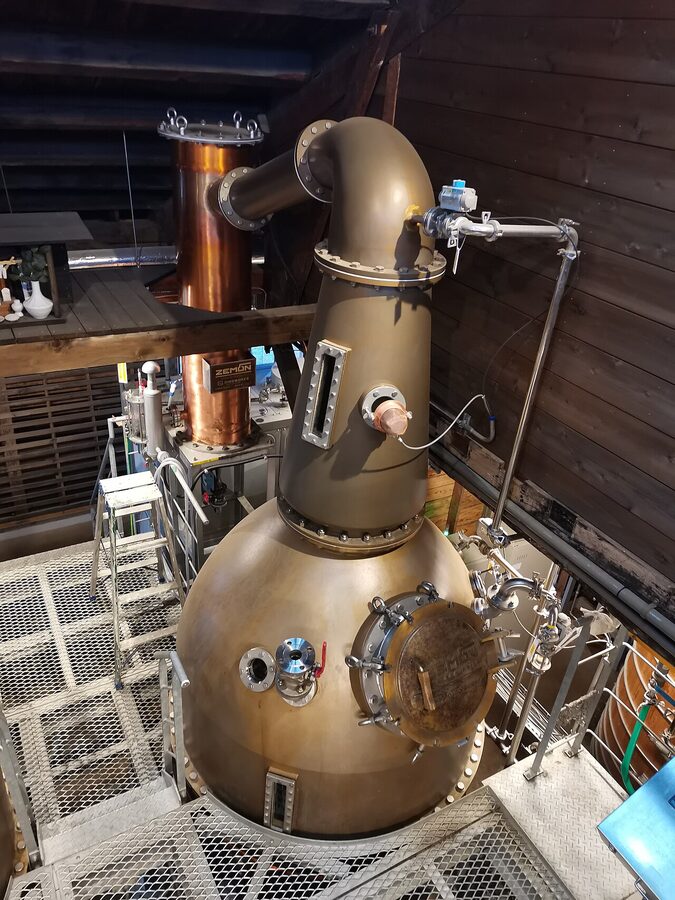 Saburomaru Distillery copper pot stills in operation