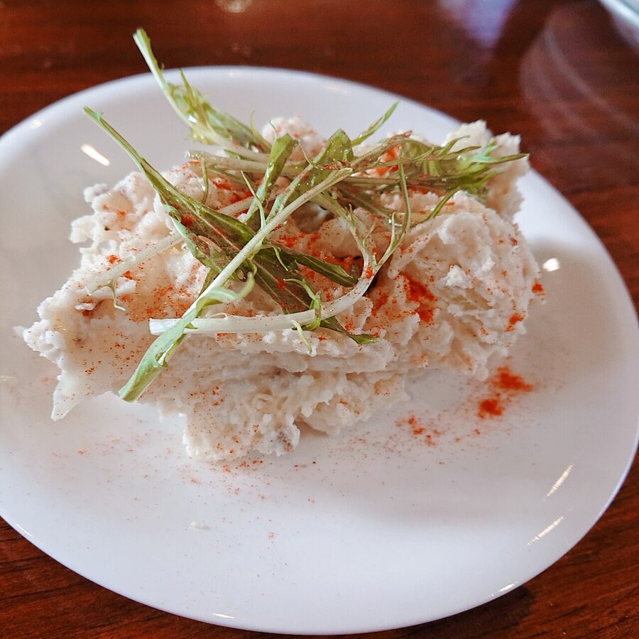 Plate of potato salad served at Craft Beer Base in Osaka