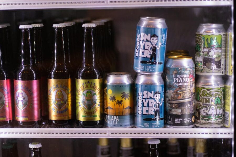 Refrigerator full of Japanese craft beer cans and bottles