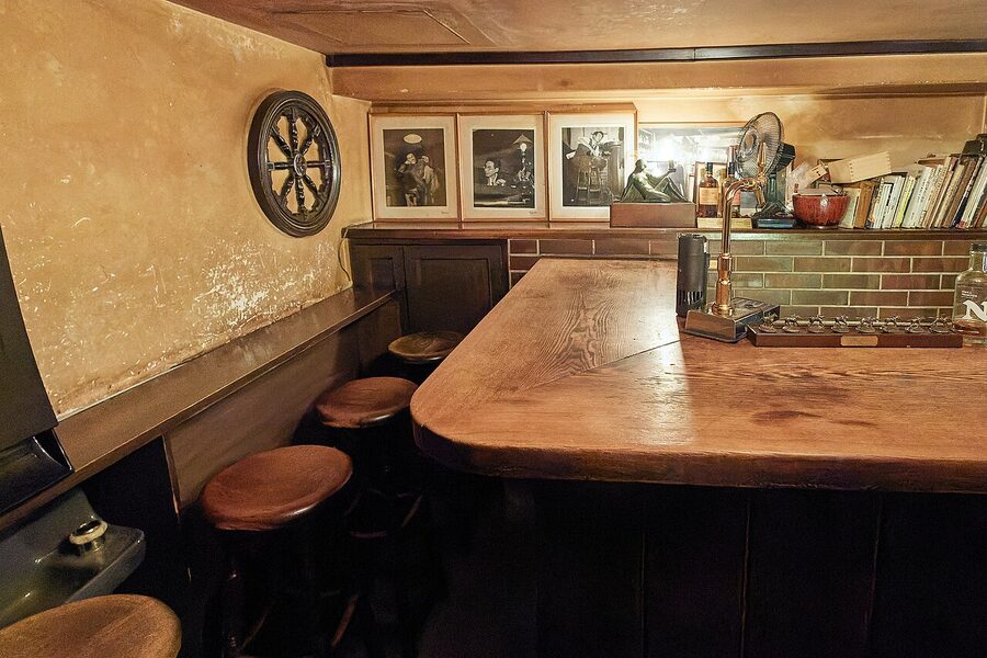 Interior of Bar Lupin in Ginza, a literary whisky bar