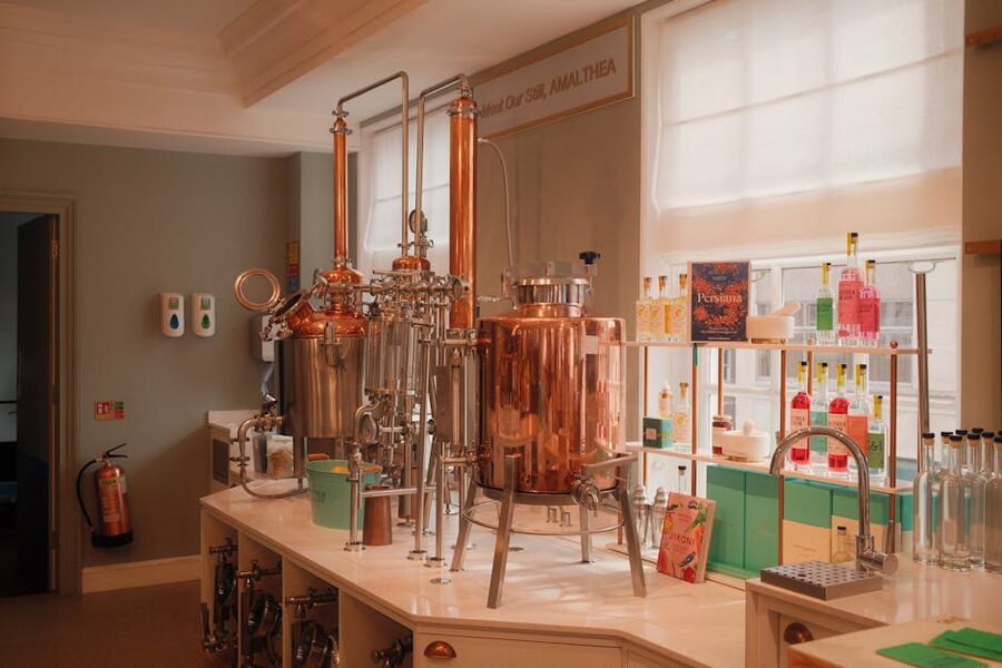 Distillery interior with copper stills