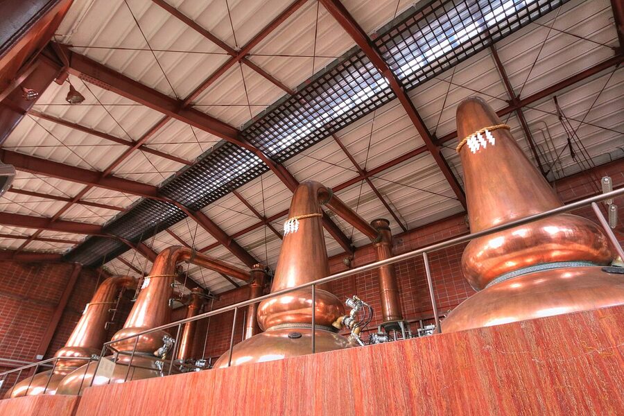 Pot still hall at Miyagikyo distillery