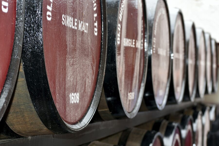Whisky cask warehouse barrels
