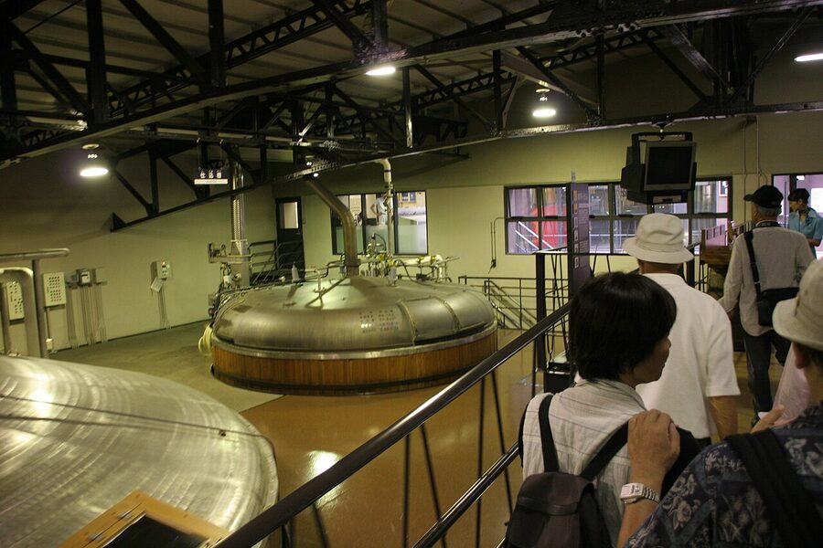 Pot stills inside the Suntory Yamazaki Distillery in Osaka