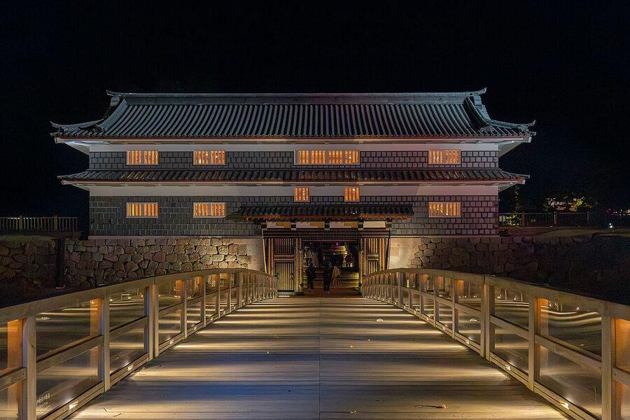 Kanazawa Castle illuminated at night