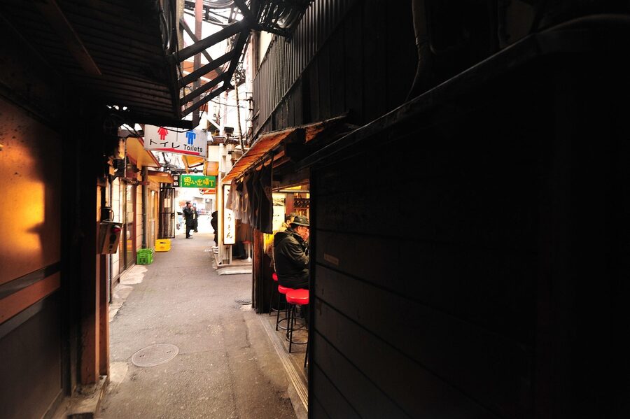 Memory Lane (Omoide Yokocho) standing bars in Shinjuku at night