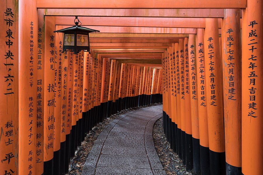 Vermilion torii gate path at Fushimi Inari Taisha shrine