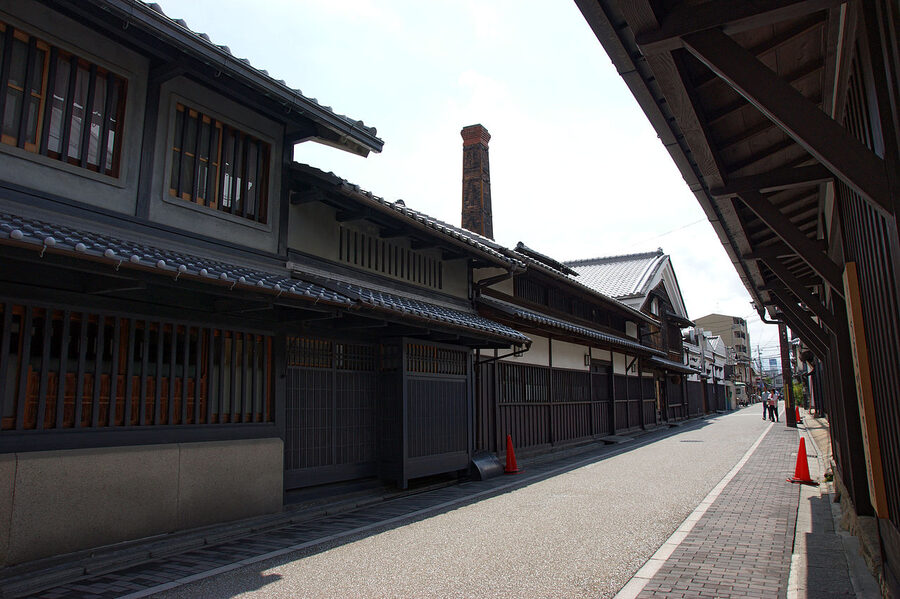 Kizakura Kappa Country complex at night with stone lanterns lit