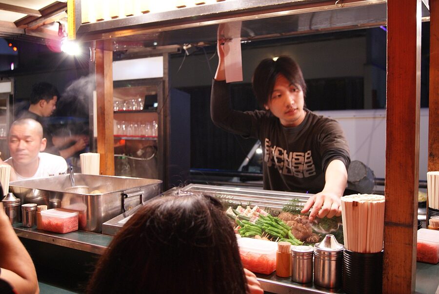 Yatai food stalls beside the Naka River in Fukuoka