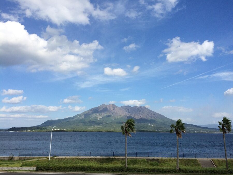 Sakurajima volcano viewed across Kinko Bay near Kagoshima
