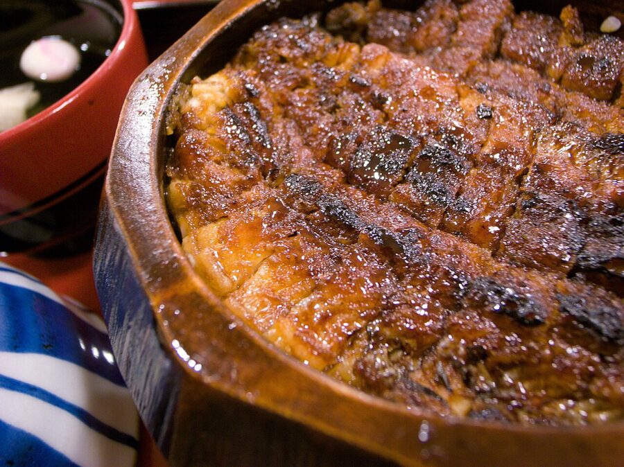 Hitsumabushi bowl with grilled eel slices over rice in Nagoya