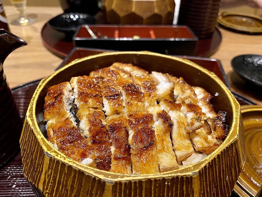 Close-up of grilled unagi eel with sticky tamari glaze