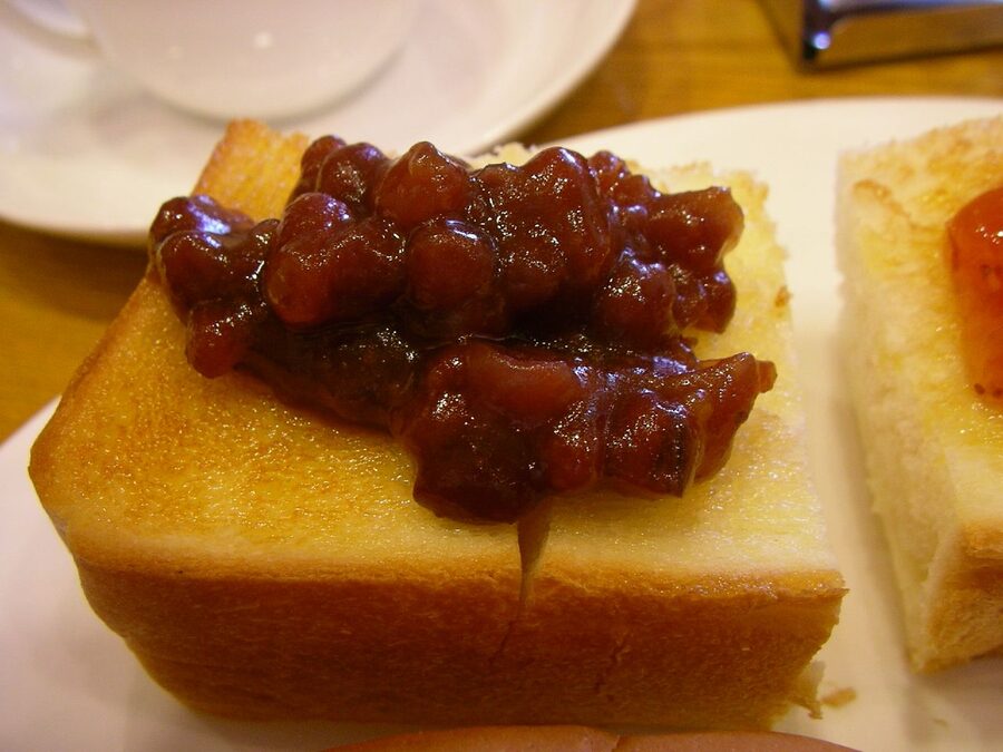 Ogura toast with sweet red bean paste and butter, Nagoya morning set