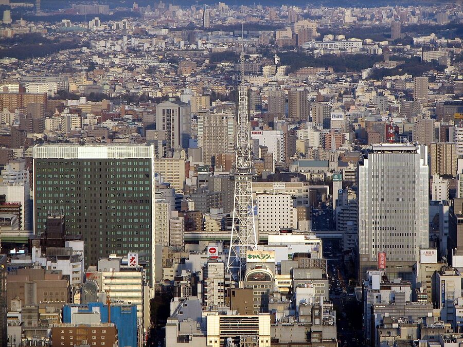 Aerial view of Sakae area in Nagoya from Midland Square