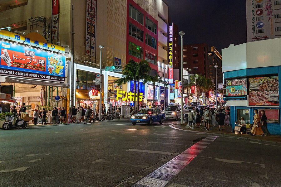 Kokusai-dori at night in Naha Okinawa