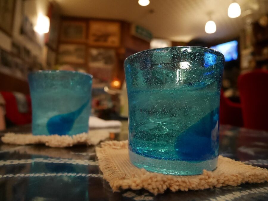 Awamori in Ryukyu glass at Okinawan toast