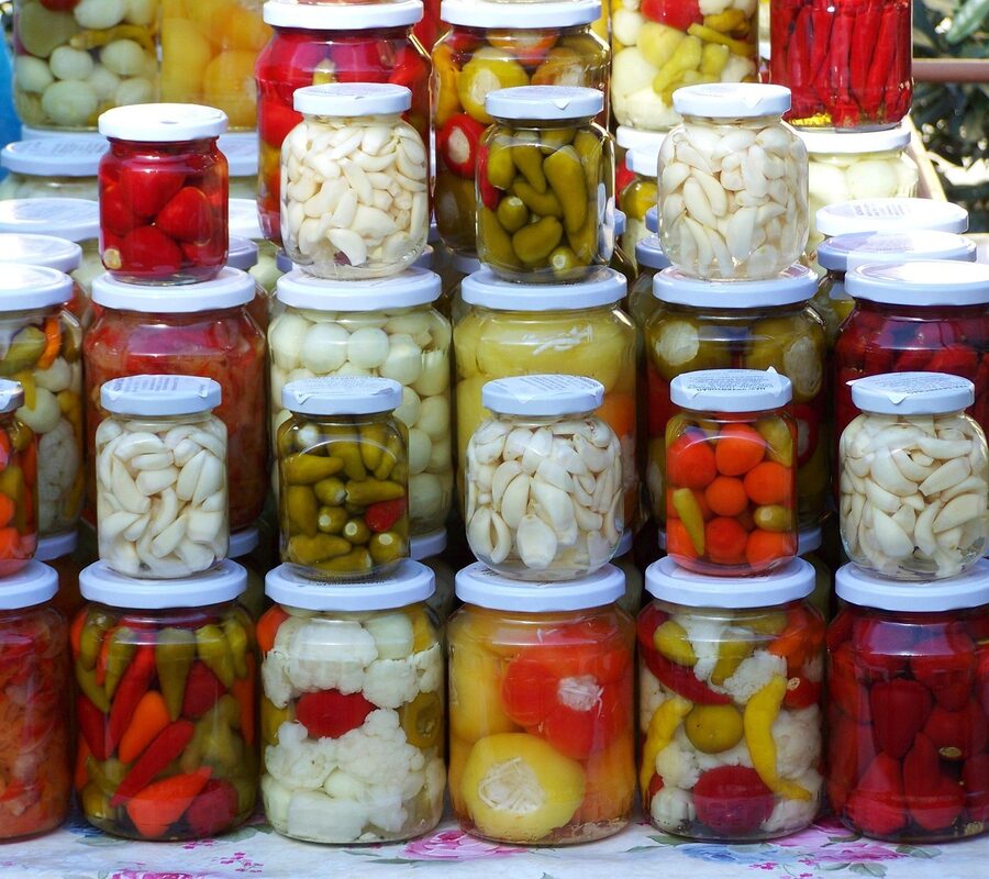 A bowl of bright Japanese tsukemono pickles, the seasonal accompaniment to almost every sake course