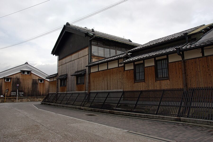 Gekkeikan Sake Brewing exterior wooden architecture in Fushimi
