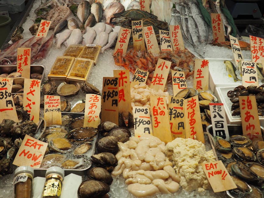 Seafood display at a local Hokkaido fish market