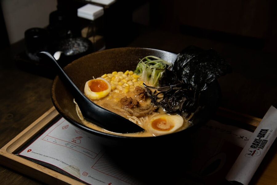 Bowl of miso ramen with chopsticks