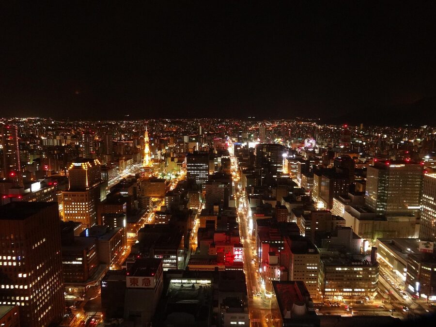 Sapporo TV Tower lit at night