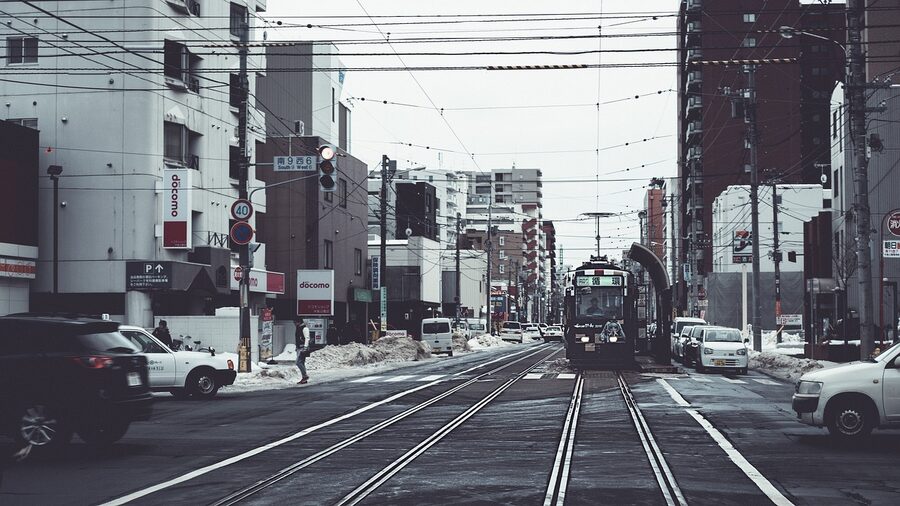 Sapporo snow-covered street in winter