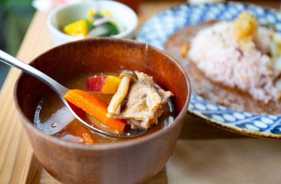 A bowl of Sapporo soup curry with rice