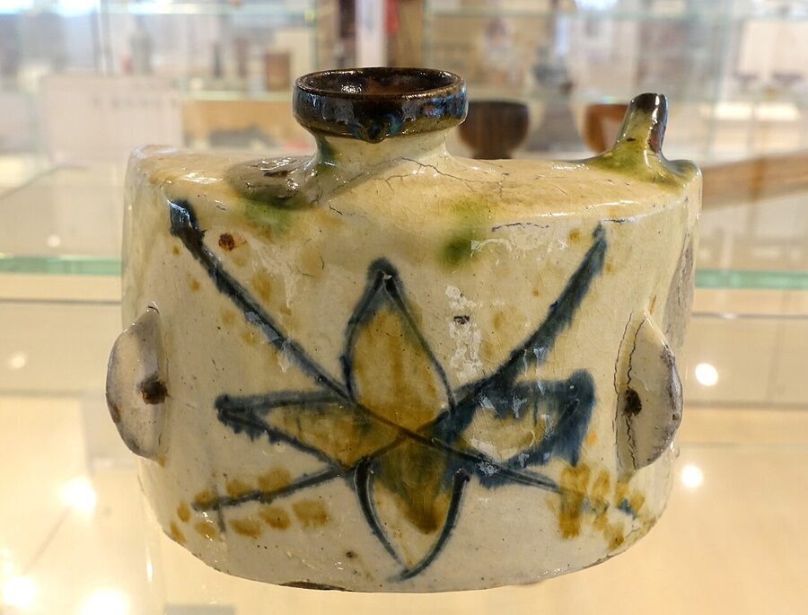 Vintage sake bottles displayed at the Food and Agriculture Museum in Setagaya, Tokyo