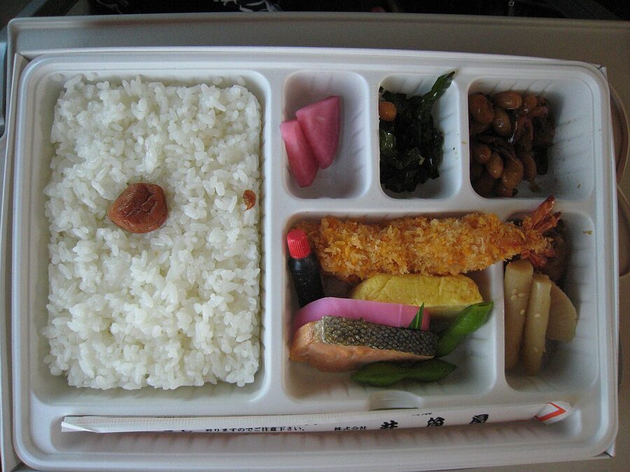 Tokyo Station ekiben spread on a tray