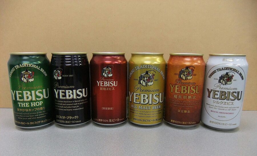 Yebisu beer six-can lineup including the Tokaido edition