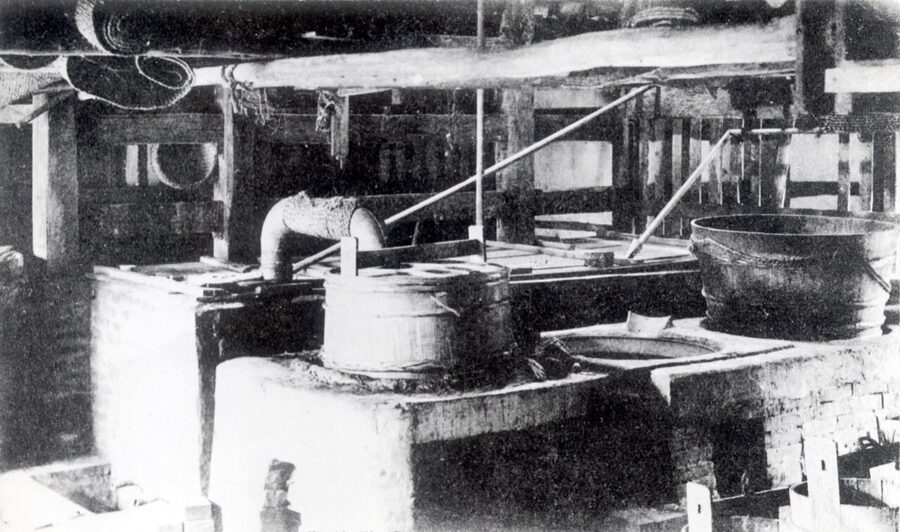 Pre-war photograph of awamori production in Okinawa