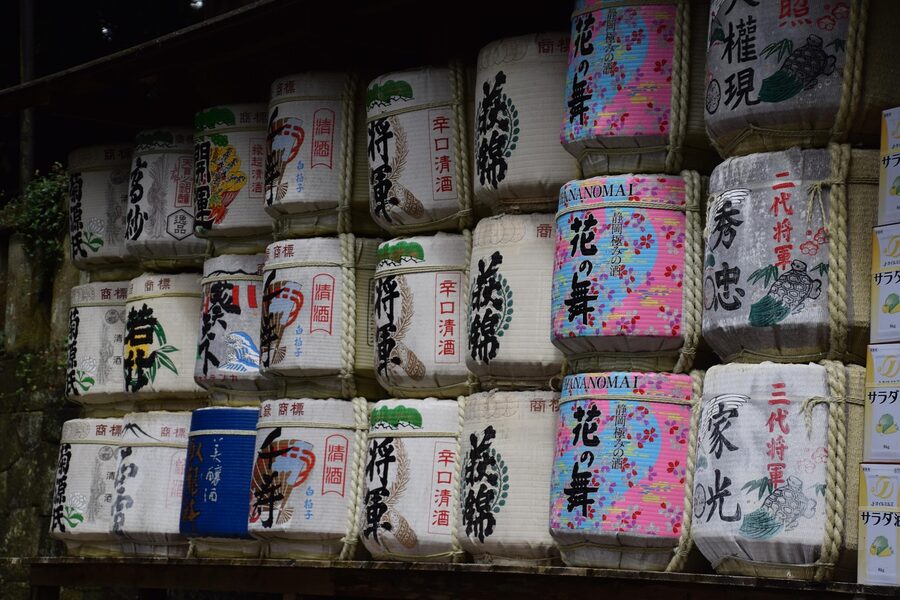 Traditional Japanese sake bottles