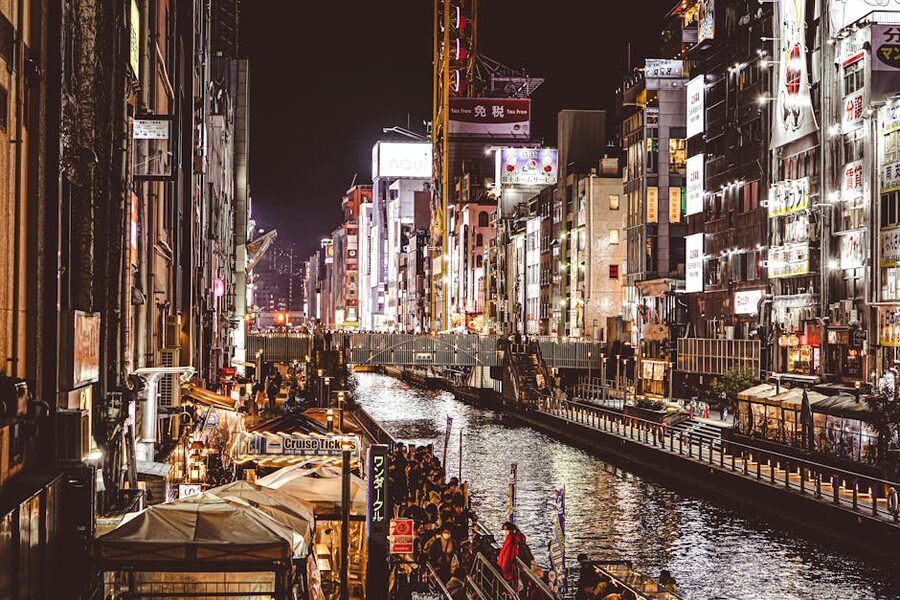 Dotonbori canal Osaka at night with neon signs