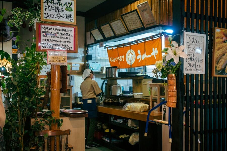Solo diner at Fukuoka yatai food cart counter