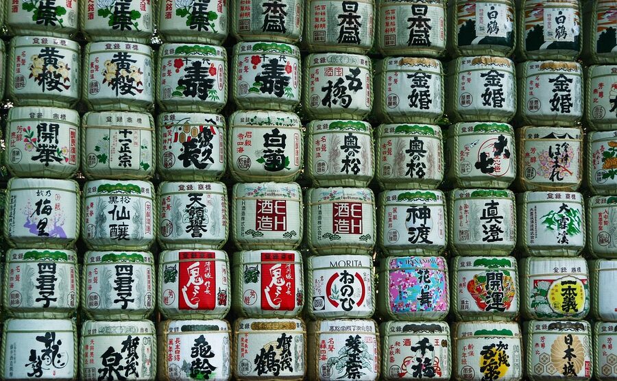 Meiji Jingu sake barrels display