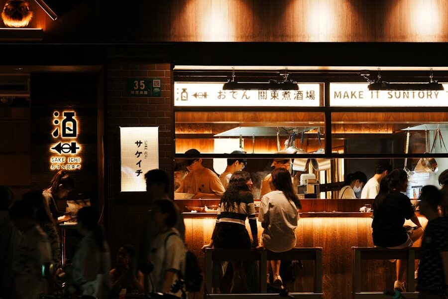 Sake bar at night