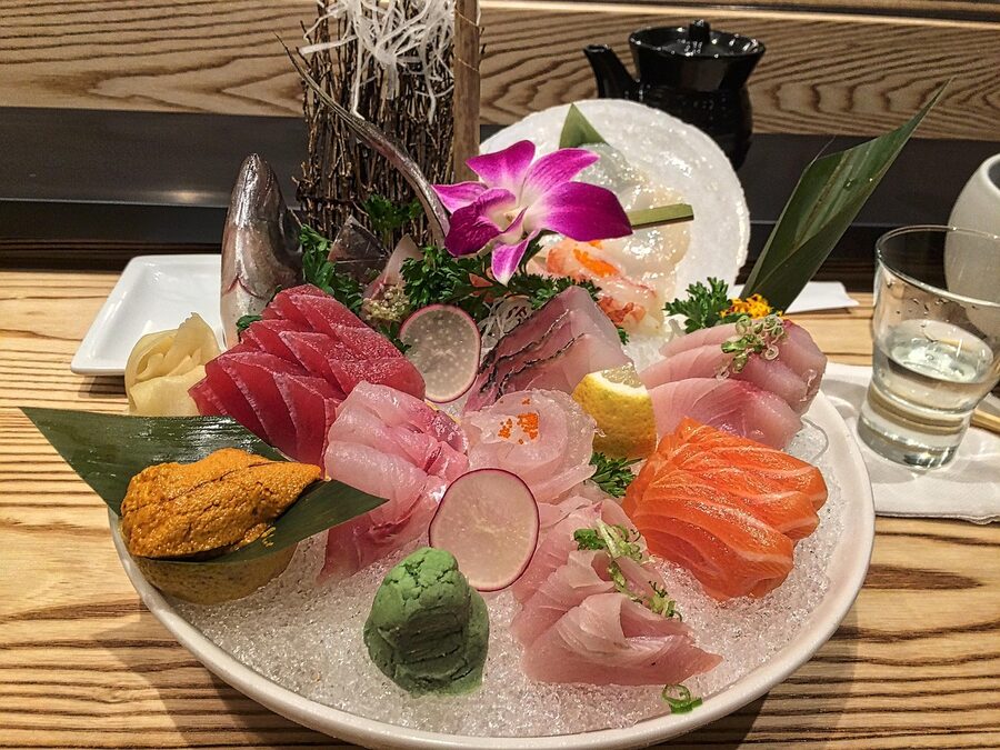 Sashimi and sake platter
