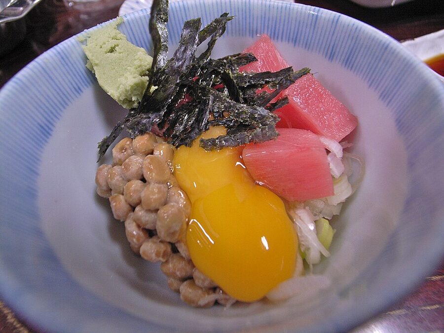 Maguro natto served at an Akabane standing bar