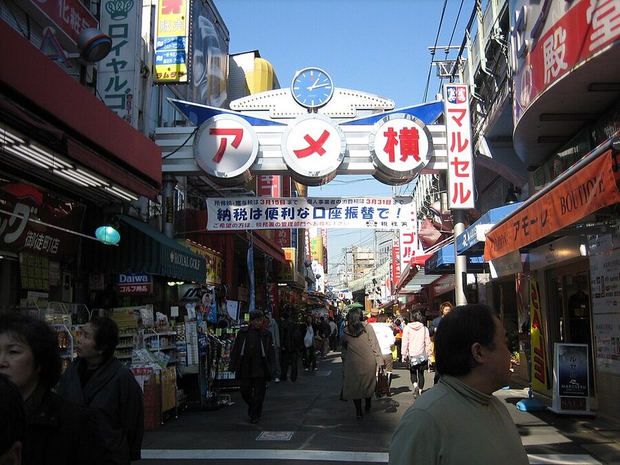 Evening crowd at Ameyoko under the elevated tracks
