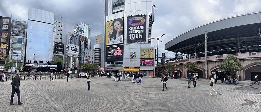 Shimbashi station SL square at evening with salaryman crowds