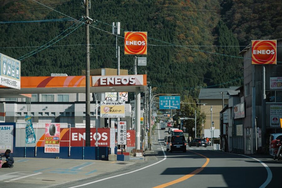 Japan mountain road through forested hills