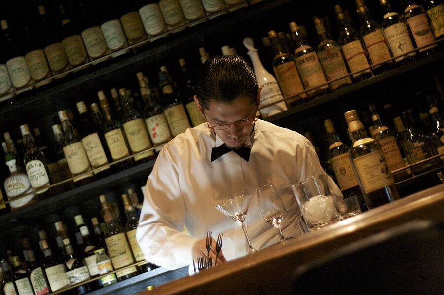 Japanese bartender at the counter in Tokyo